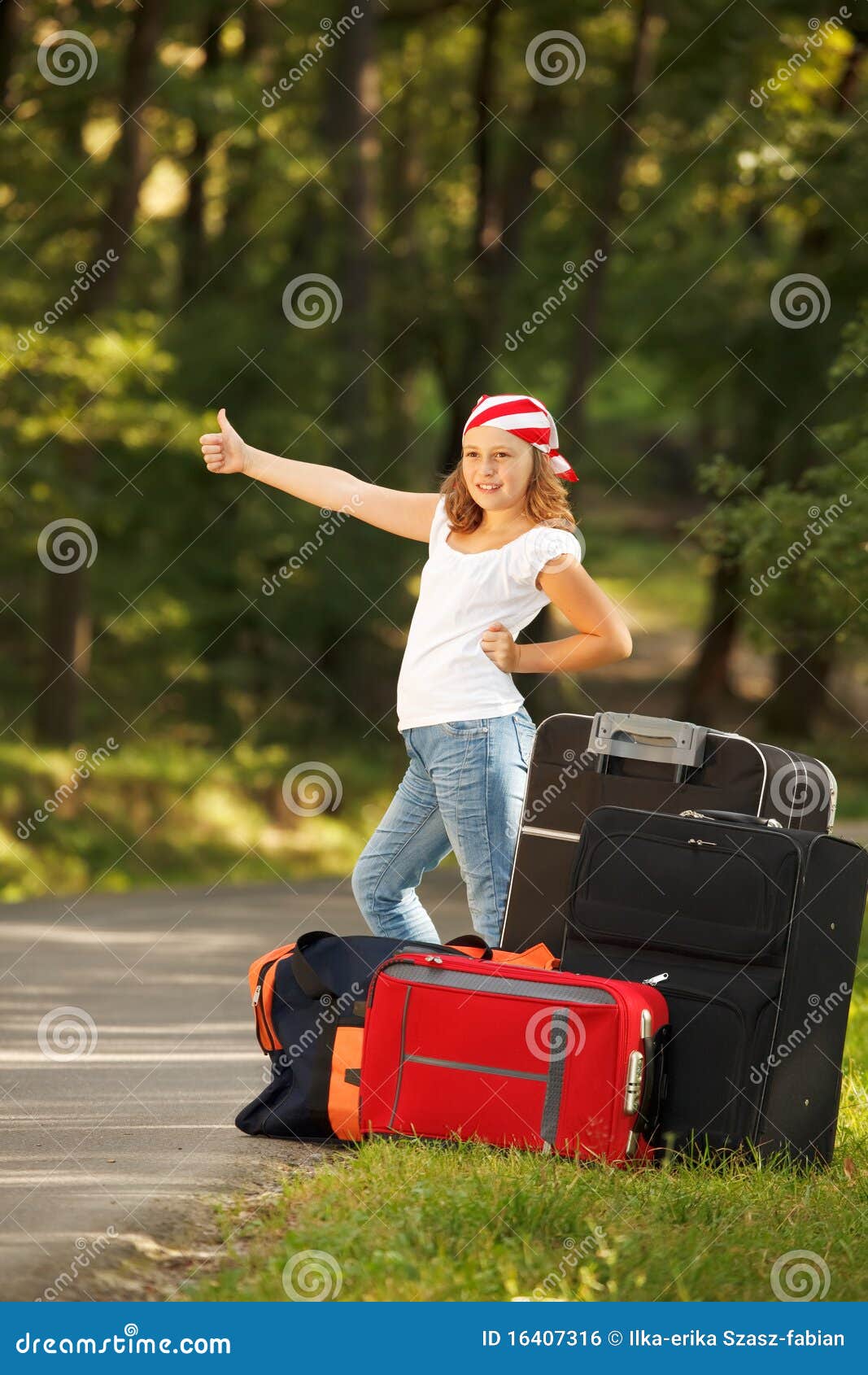 Young hitchhiker girl stock photo. Image of hitch, young 16407316