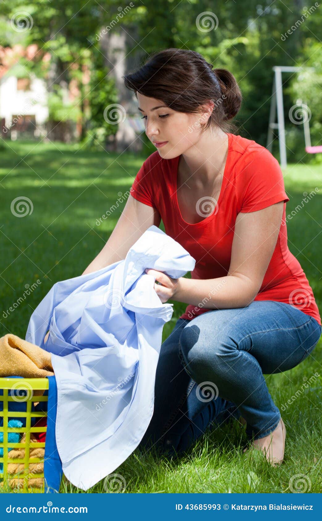 Young Housekeeper with Laundry Outdoors Stock Image Image of garden, laundry 43685993
