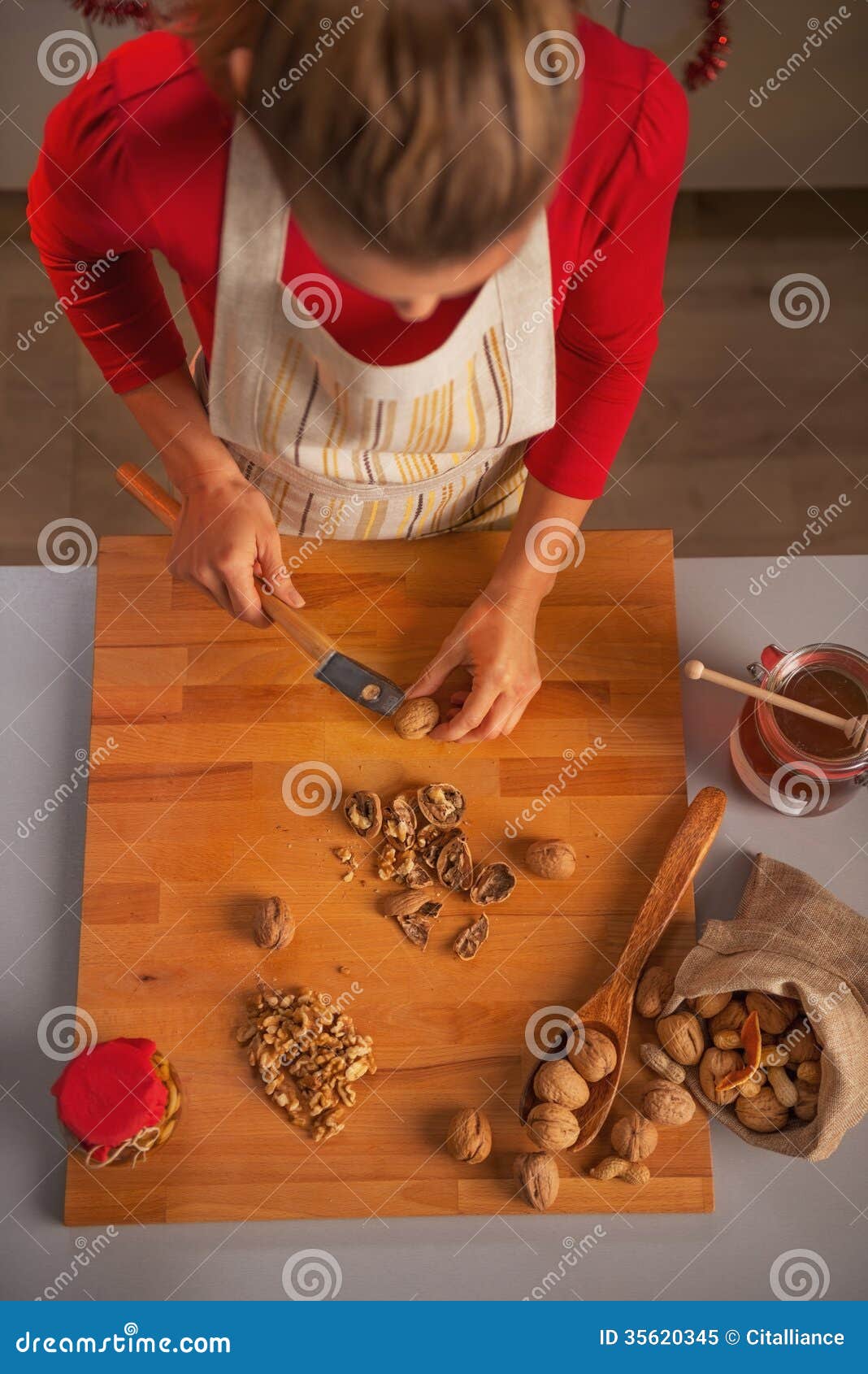 Young Housewife Chopping Walnuts Stock Image Image of modern