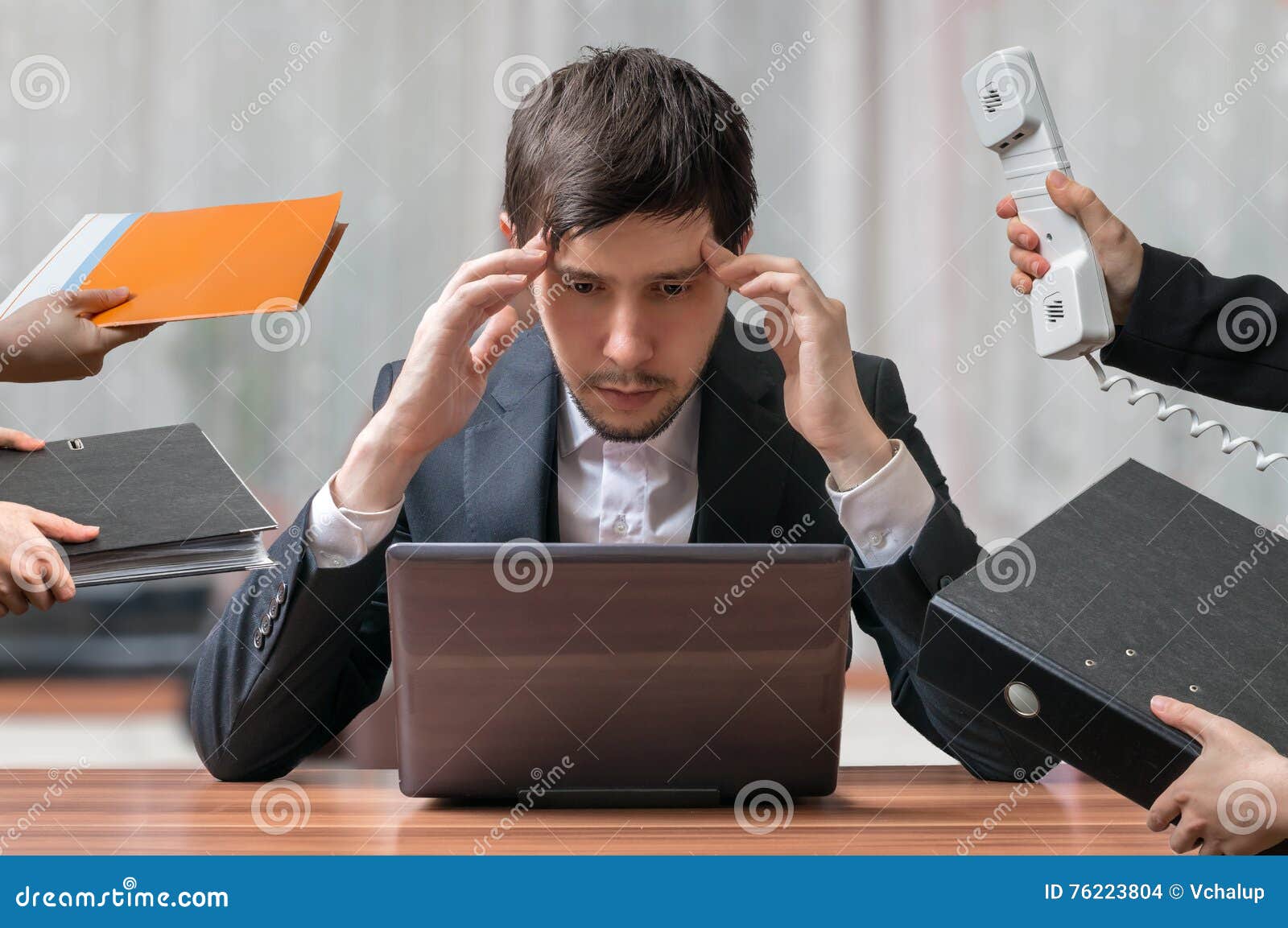 young intend and thinking busy businessman is working with computer.