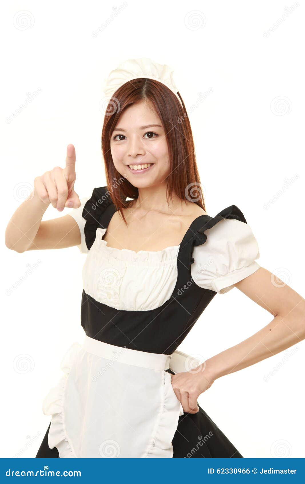 Young Japanese Woman Wearing French Maid Costume Presenting And Showing ...
