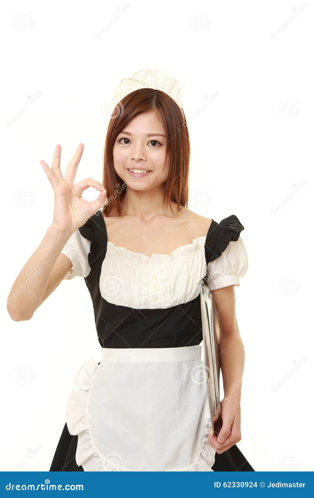 Young Japanese Woman Wearing French Maid Costume Showing Perfect Sign ...