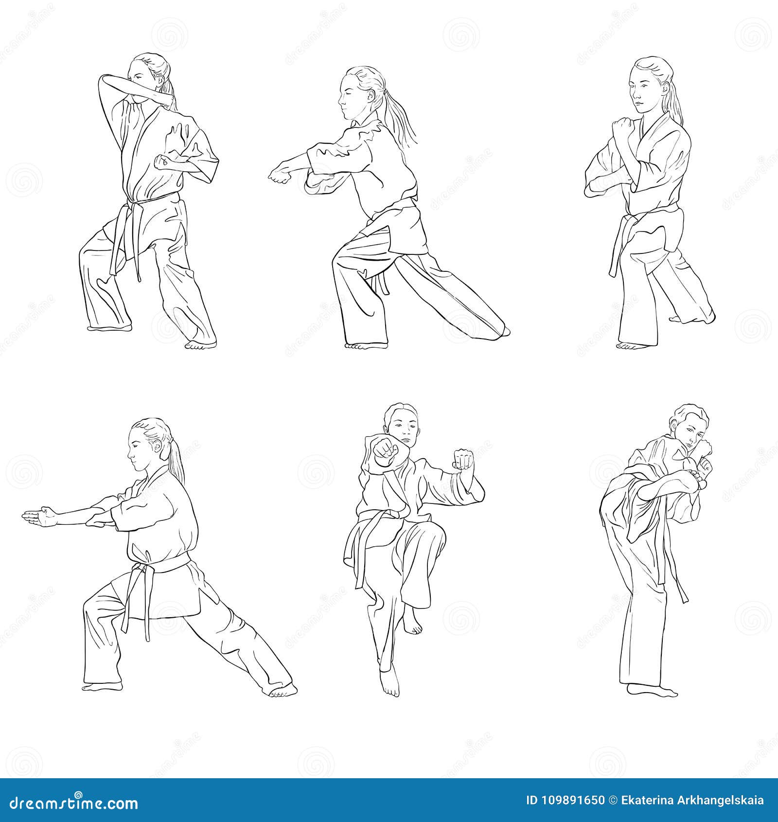 Karate Girl Is Standing In A Fighting Pose Continuous Line Drawing