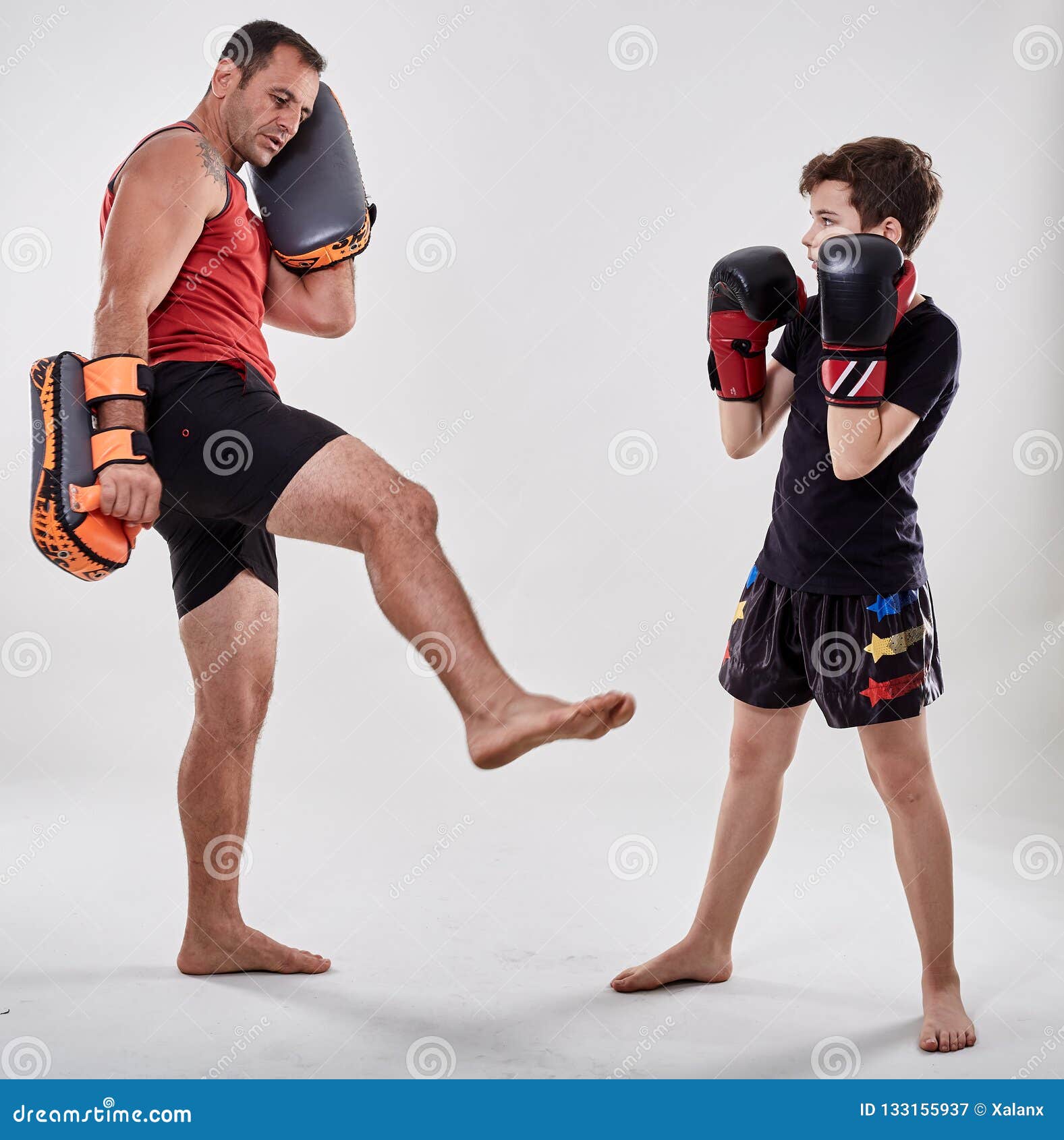Kickboxer Kid and His Coach Stock Image Image of combat, kick 133155937