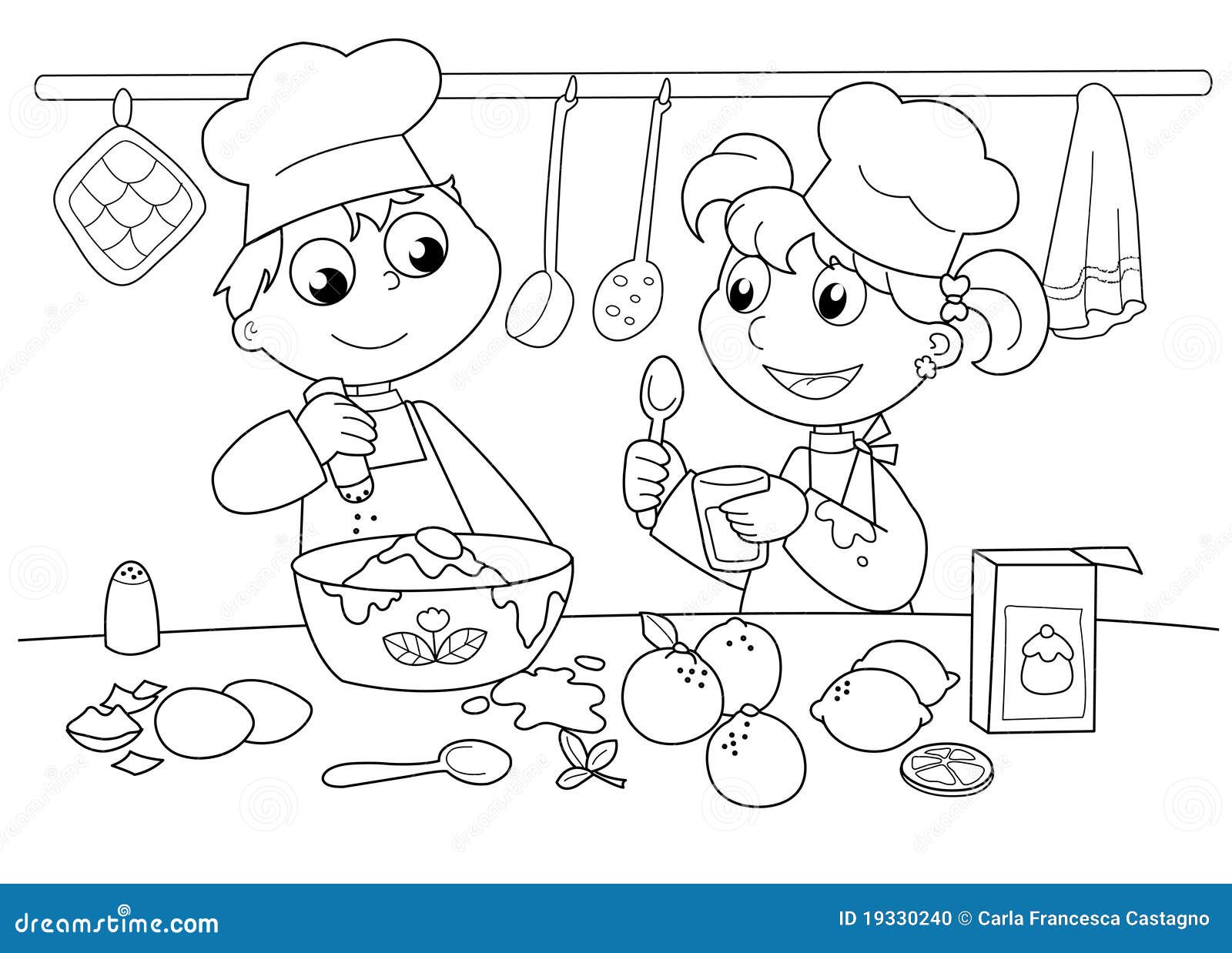 Download Young kids cooking stock vector. Illustration of coloring - 19330240