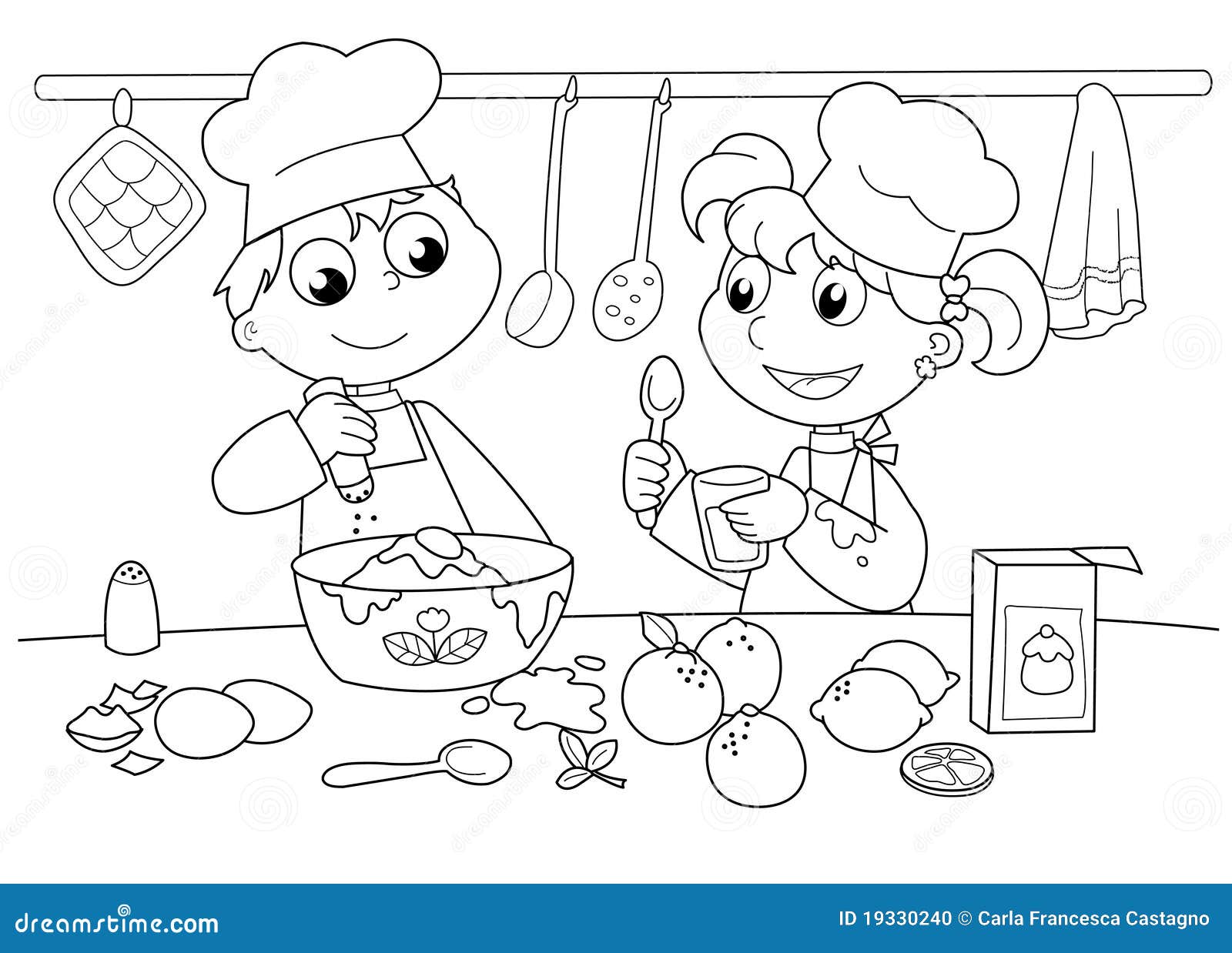 kids baking clip art black and white