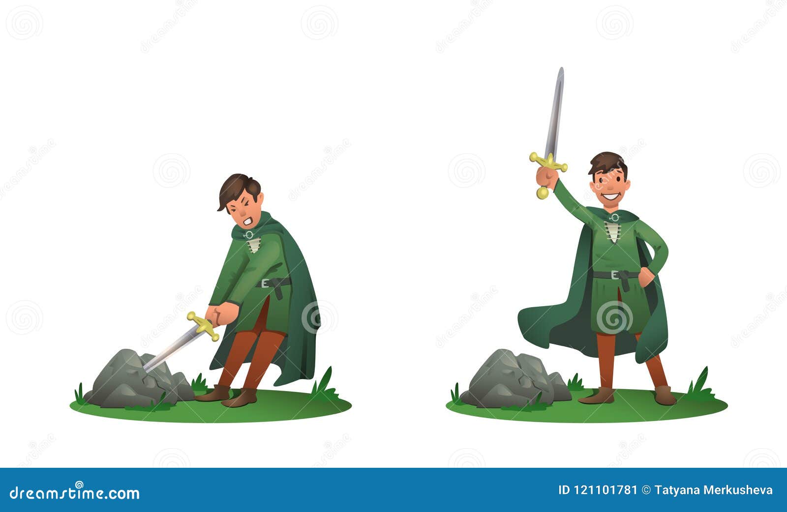 Young King Arthur Withdrawing Excalibur of the Stone and Holding it Above  the Head. Set of Two Postures, Cartoon Stock Vector - Illustration of arthur,  character: 121101781