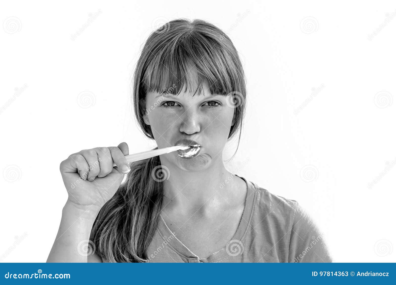 Young Lady Brushing Teeth in the Morning Stock Image Image of mouth, care 97814363