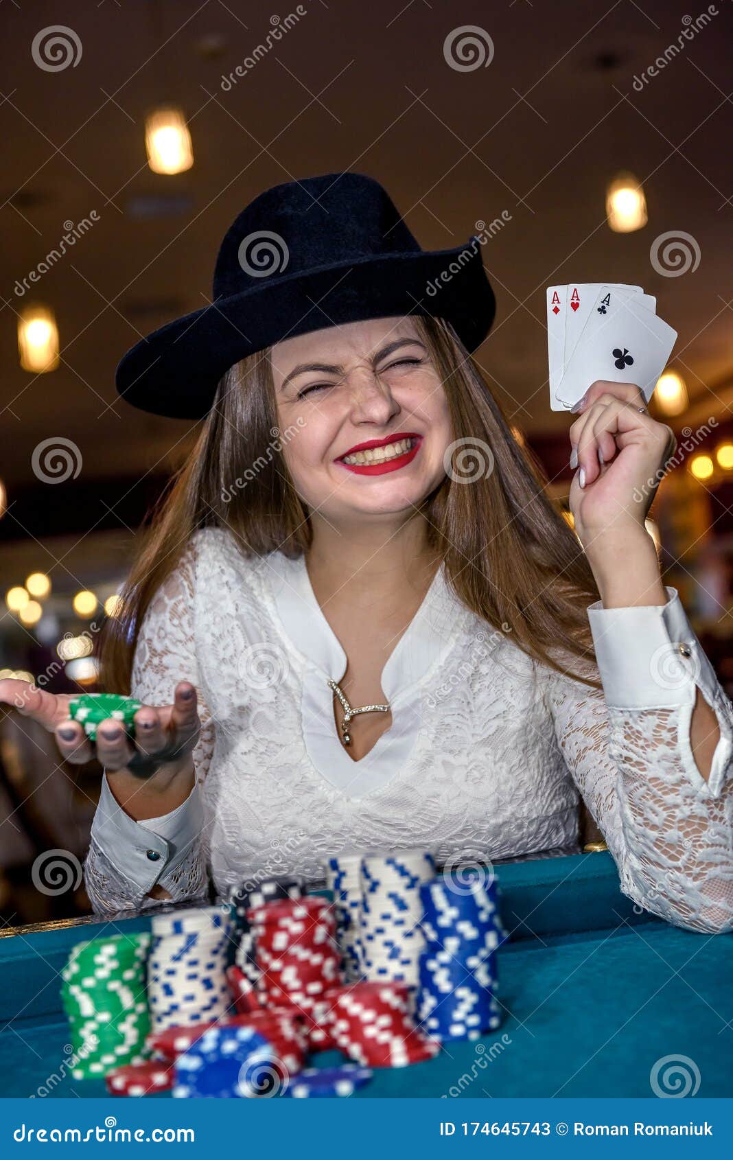 Young Lady in Casino with Four Aces Stock Image - Image of background ...