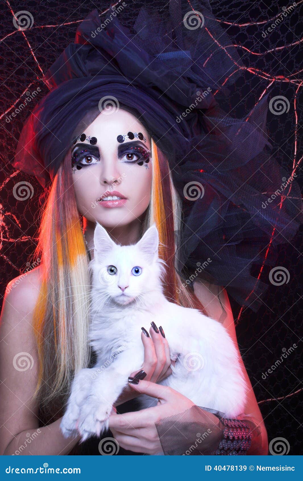 Young lady with cat. stock image. Image of black, devil 