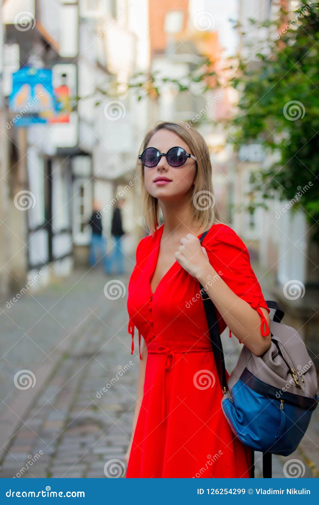 Young Lady in Dress on Medieval Street of Bremen Stock Image - Image of ...