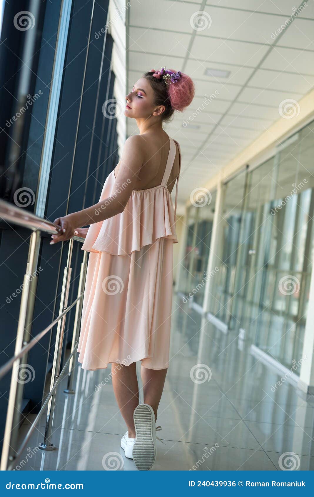 Young Lady Inside Long Corridor Posing in Glamour Dress Stock Photo ...