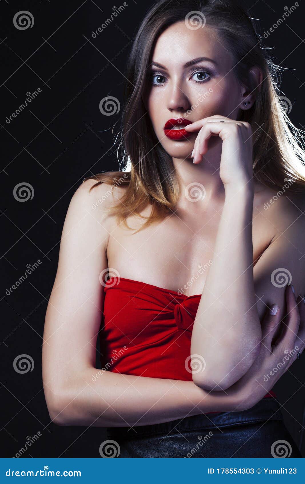 Young Lady Posing Emotional on Black Background, Lifestyle People ...
