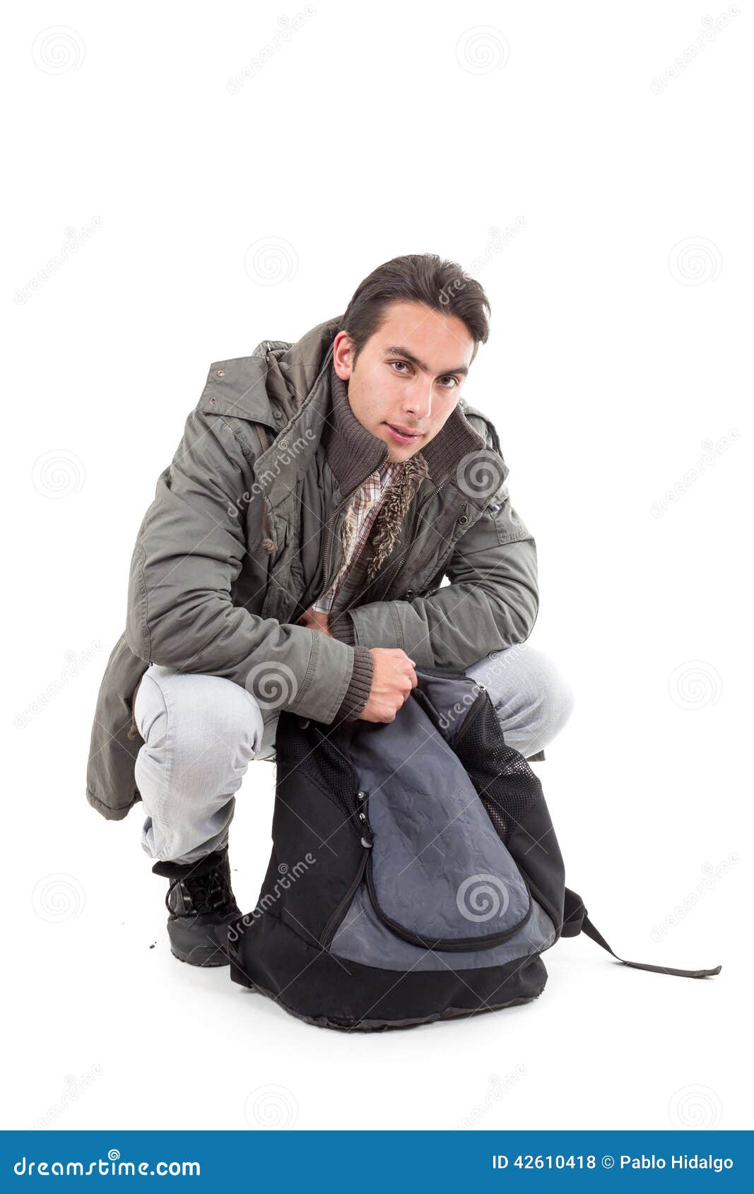 Young Latin Guy Carrying Backpack Stock Photo Image of mountain, jacket 42610418