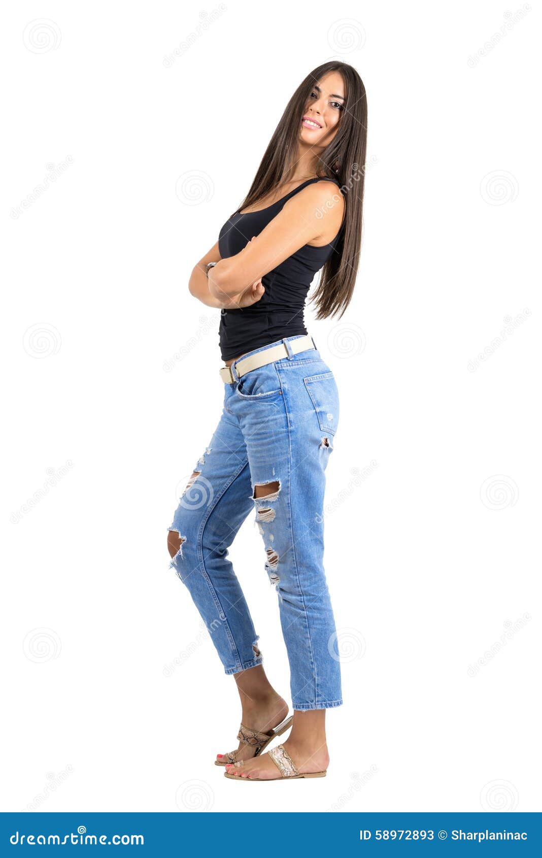 Young Latin Happy Smiling Woman with Folded Arms Looking at Camera ...