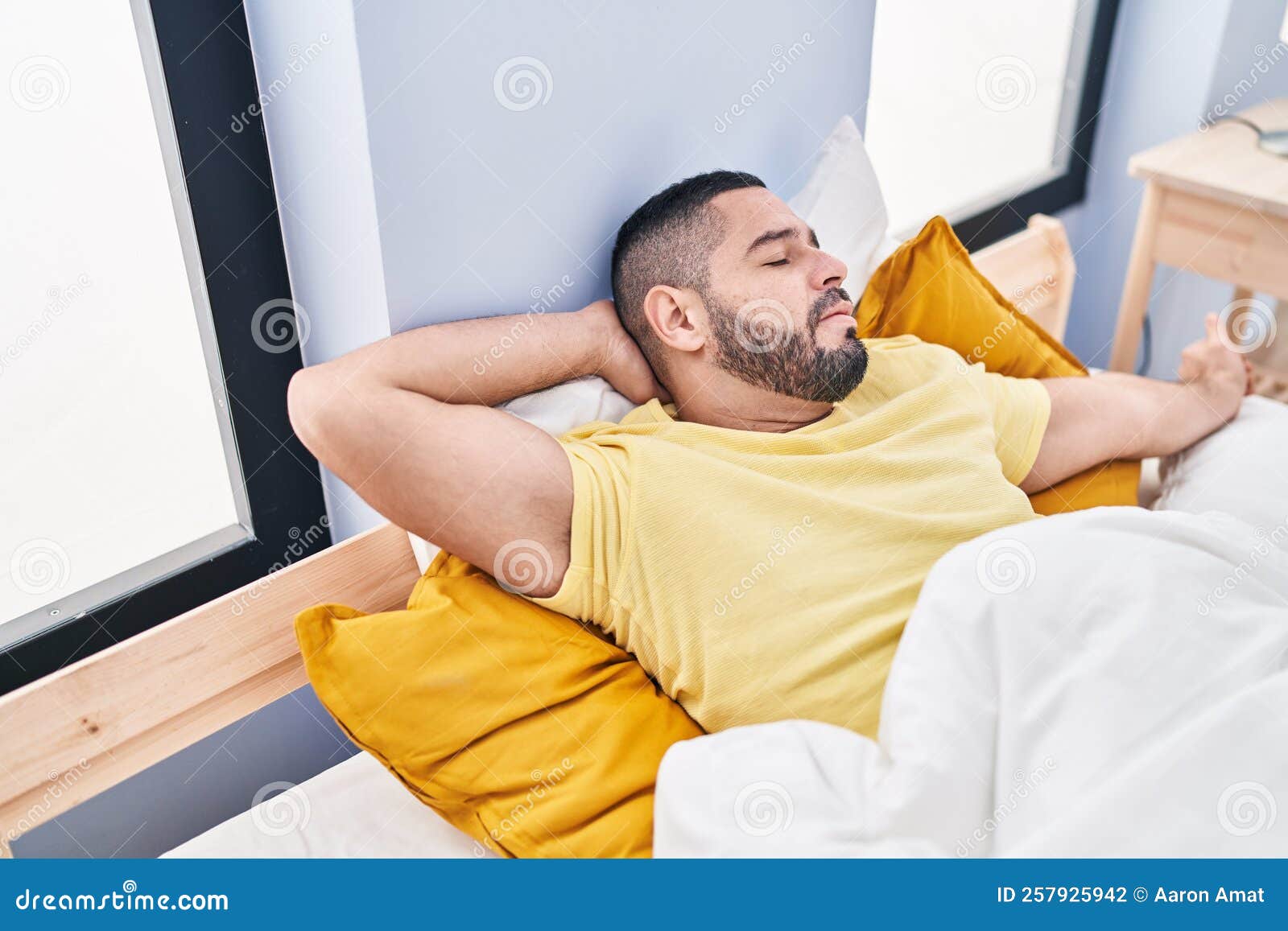 Young Latin Man Lying on Bed Sleeping at Bedroom Stock Photo Image of latin, rest 257925942