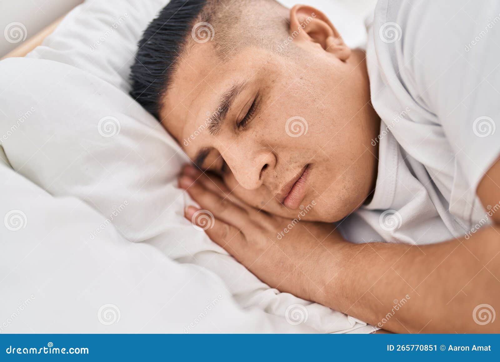 Young Latin Man Lying on Bed Sleeping at Bedroom Stock Image Image of looking, sleeping 265770851