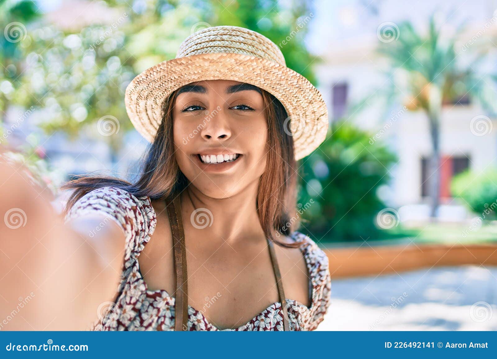 Young Latin Woman on Vacation Smiling Happy Making Selfie by the Camera ...