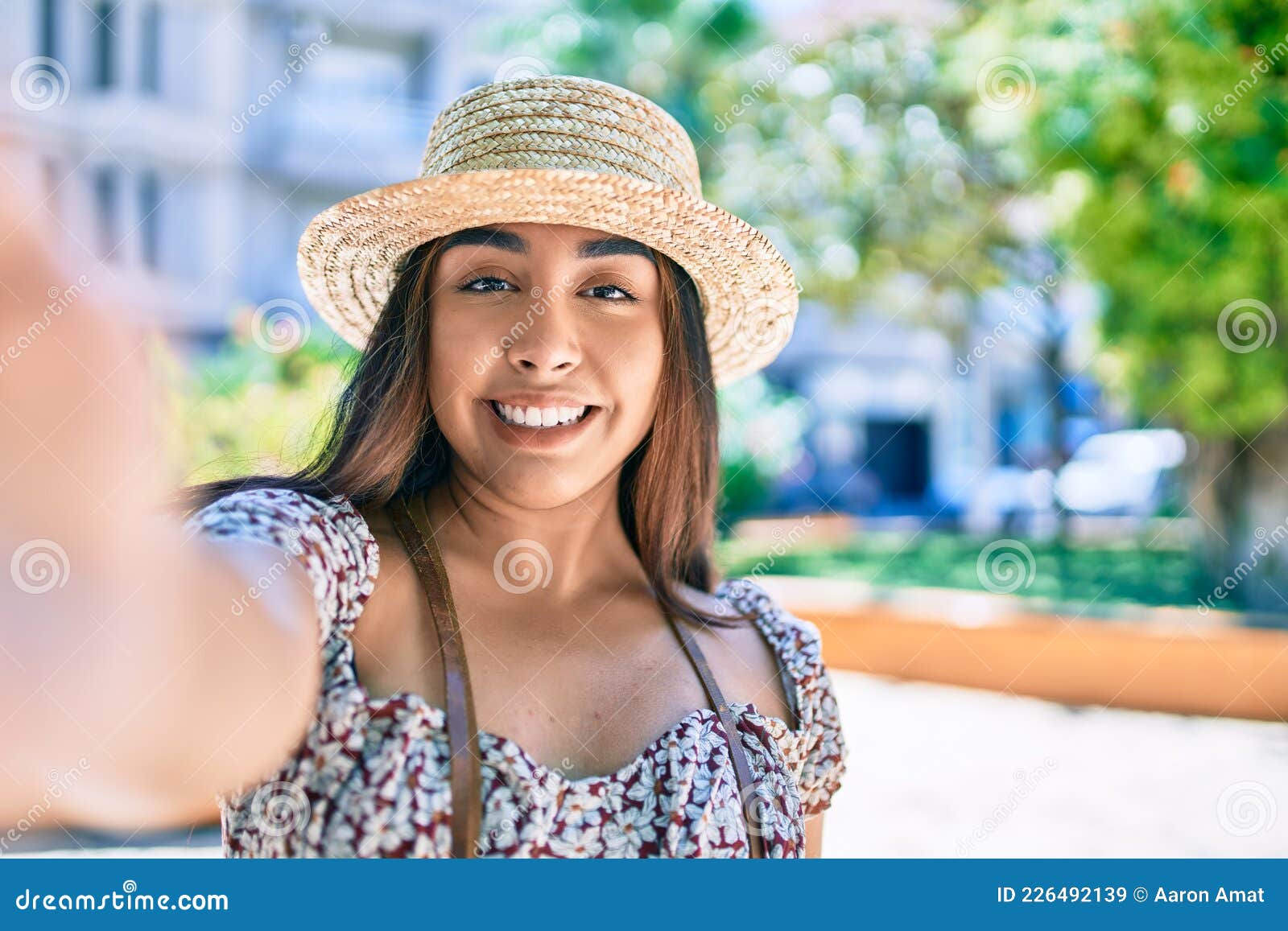 Young Latin Woman on Vacation Smiling Happy Making Selfie by the Camera ...