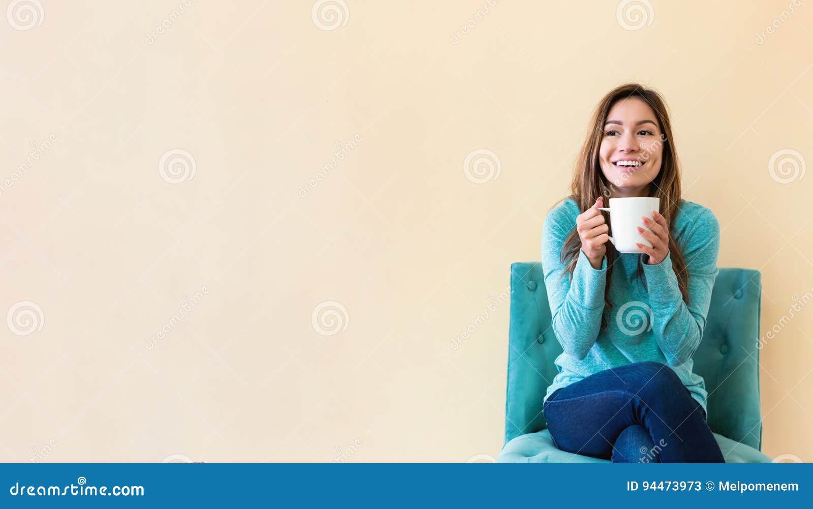 young latina woman drinking coffee