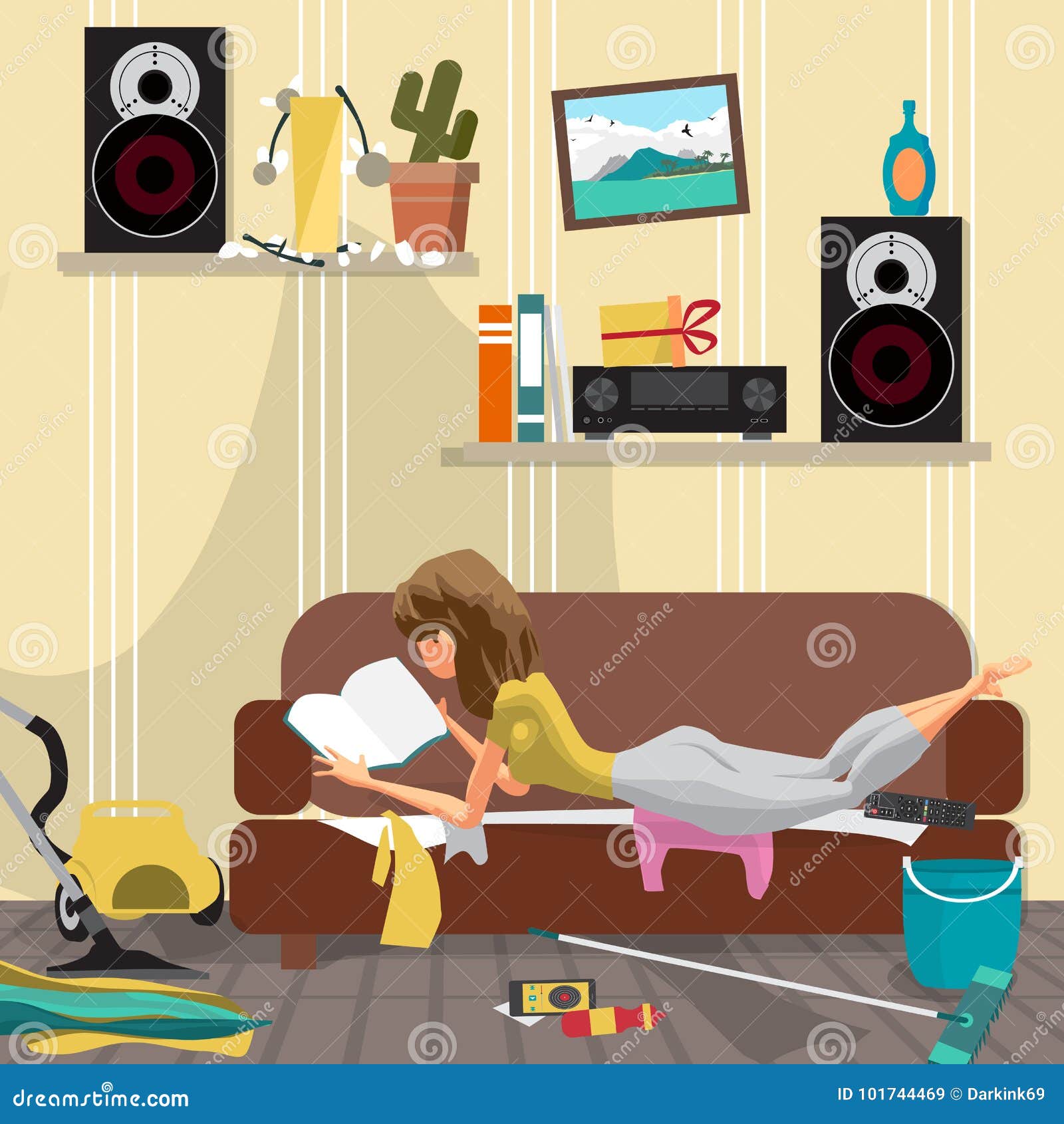 Woman In A Messy Room Cartoon Royalty-Free Illustration CartoonDea pic