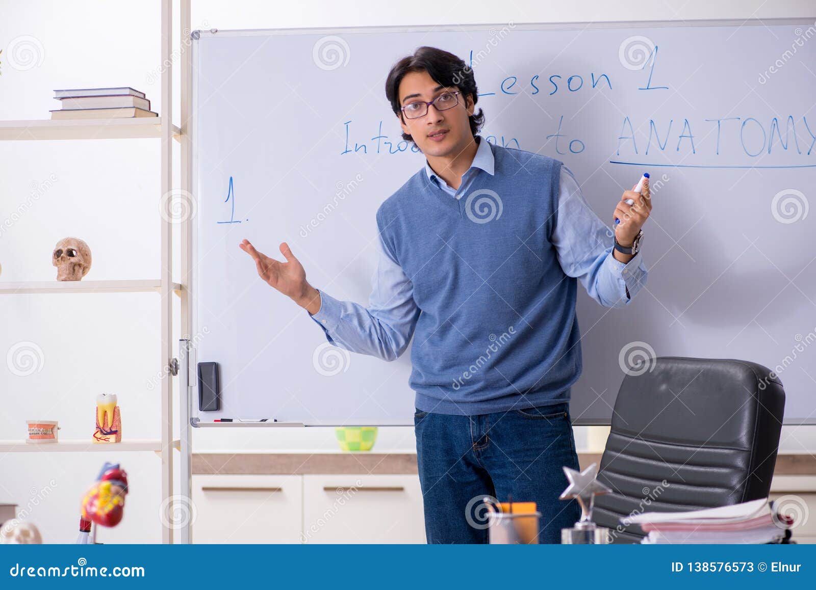 The Young Lecturer Teacher Teaching Anatomy Stock Image Image of