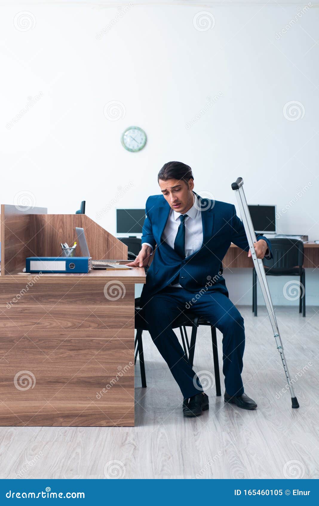 Young Leg Injured Employee in the Office Stock Image Image of crutch