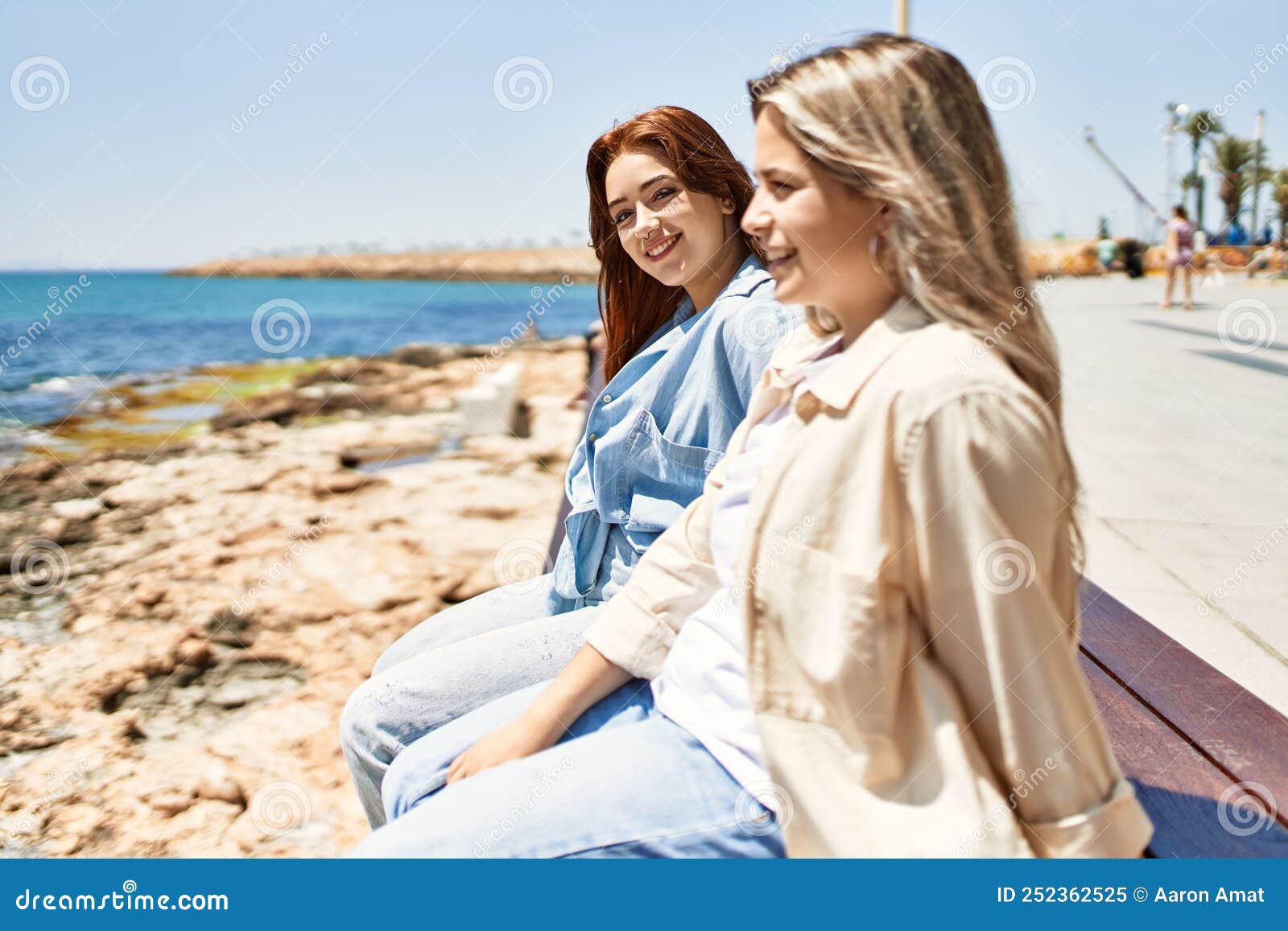 Young Lesbian Couple Of Two Women In Love At The Beach Stock Image 