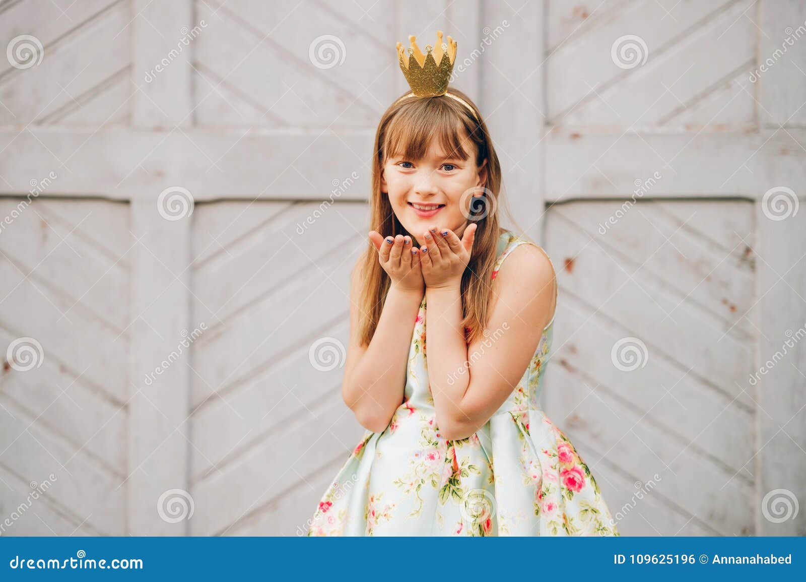 Outdoor Fashion Portrait of Funny 9-10 Year Old Girl Stock Photo ...