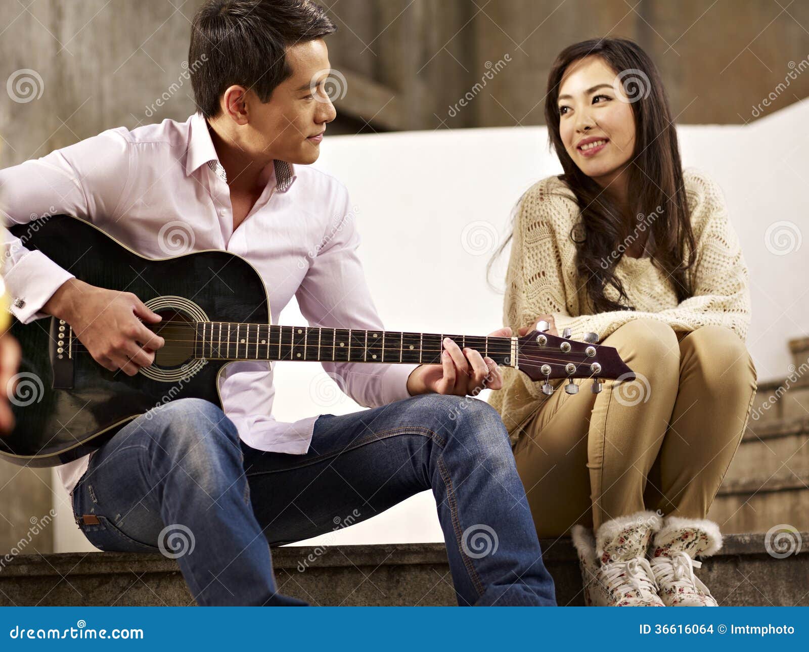 Young Lovers Playing Guitar And Singing Stock Images Image 36616064