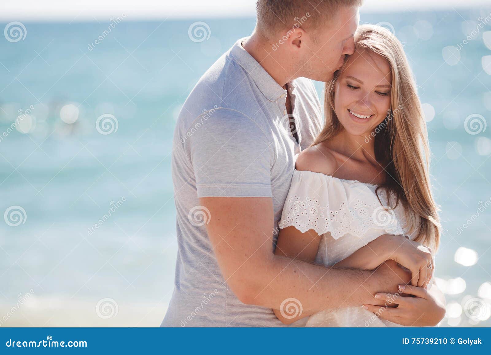 Young Loving Couple On The Beach Near The Sea Stock Photo Image Of