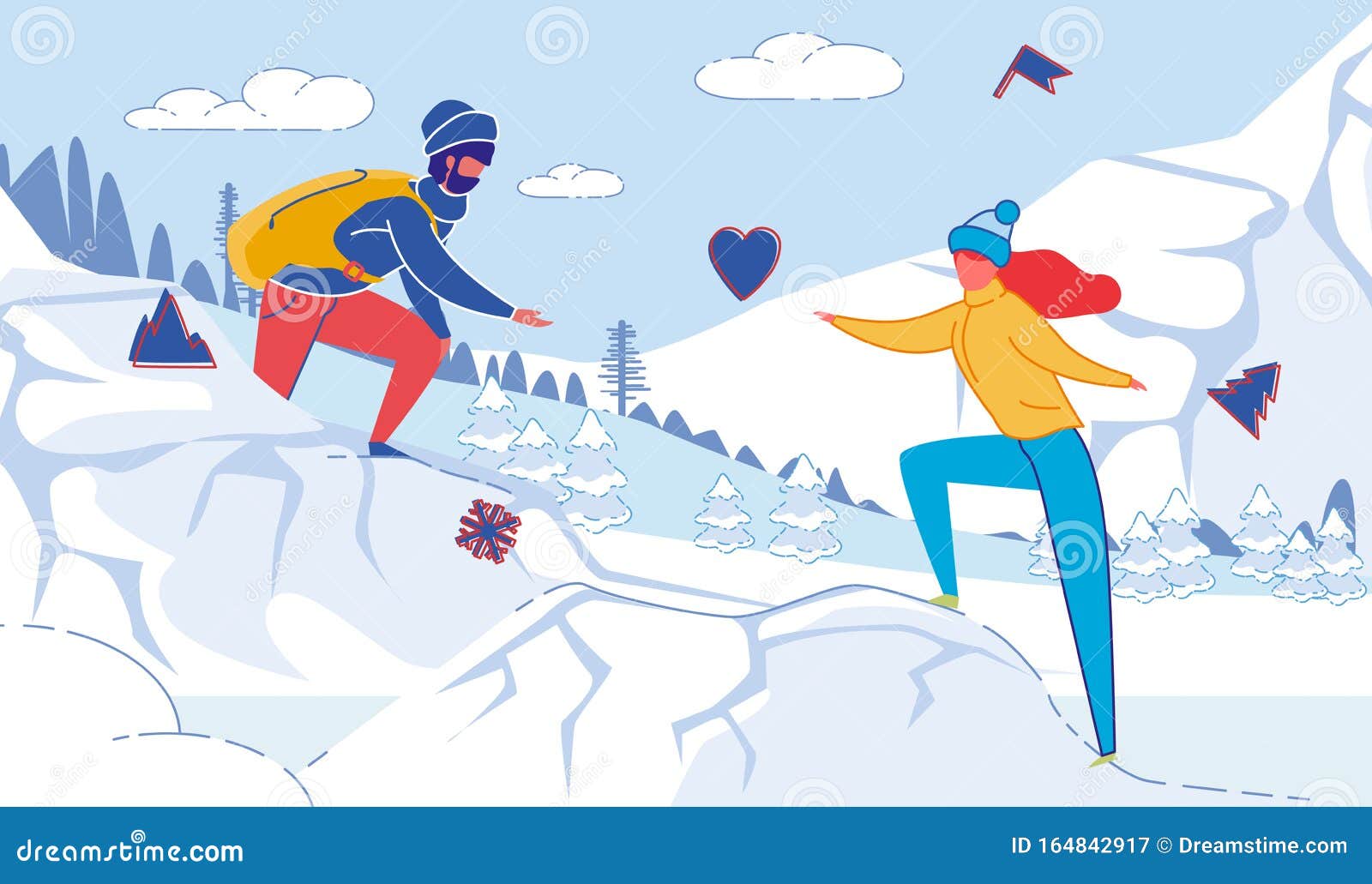 Young Loving Couple Hiking in Winter Mountains. Stock Vector ...