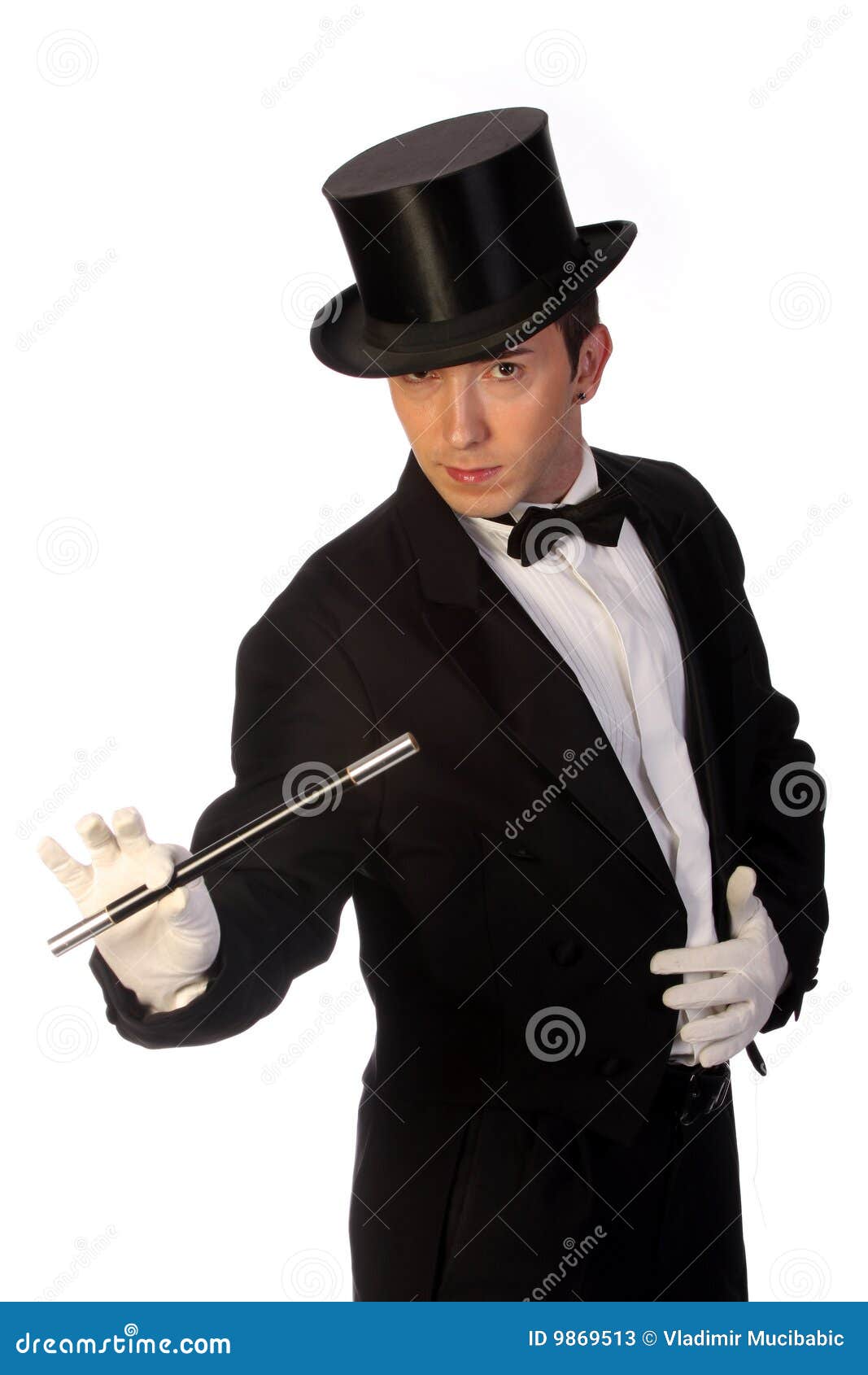 young magician performing with wand