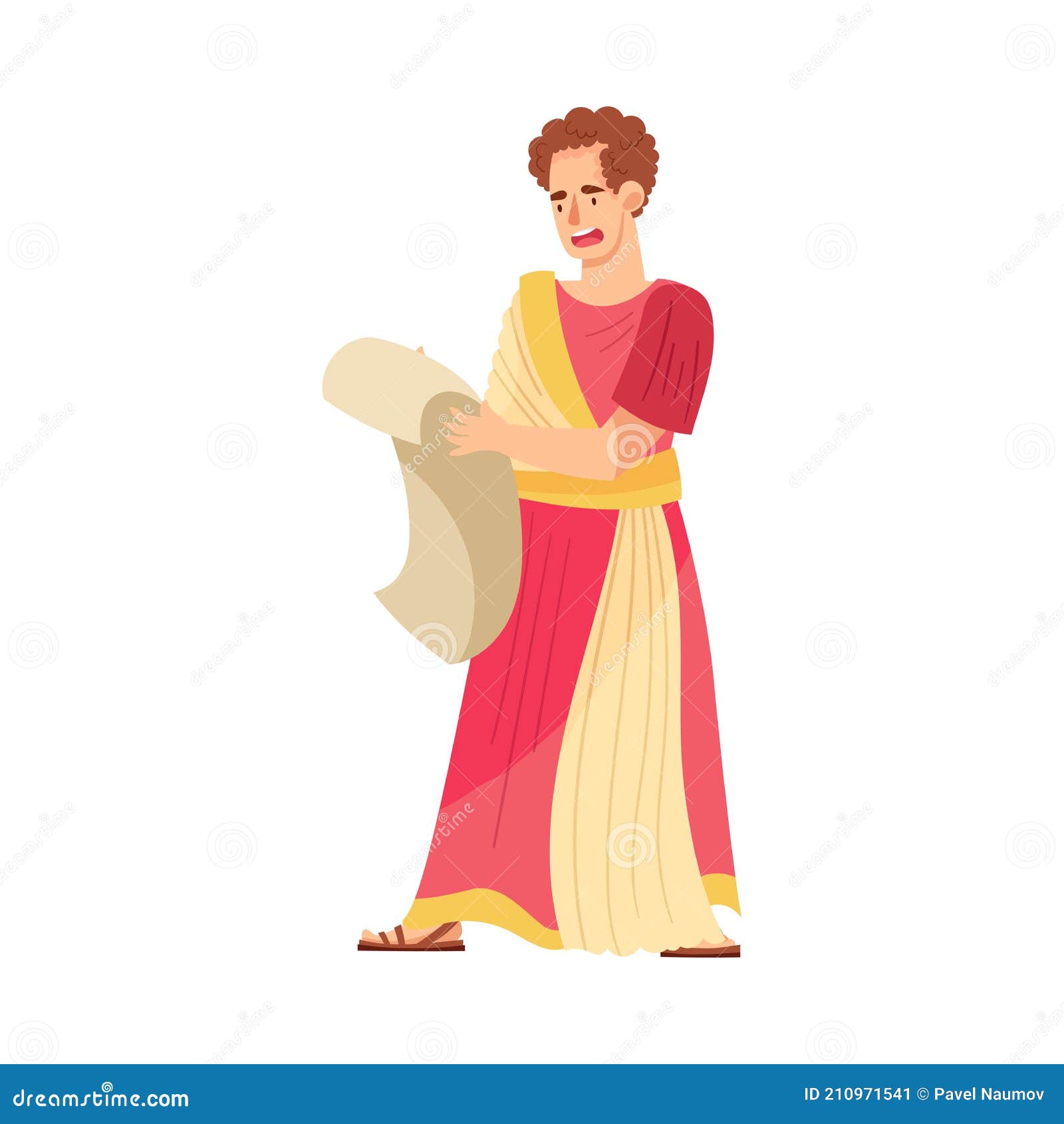 Young Male As Roman Emperor in Long Dress Reading Scroll Vector ...