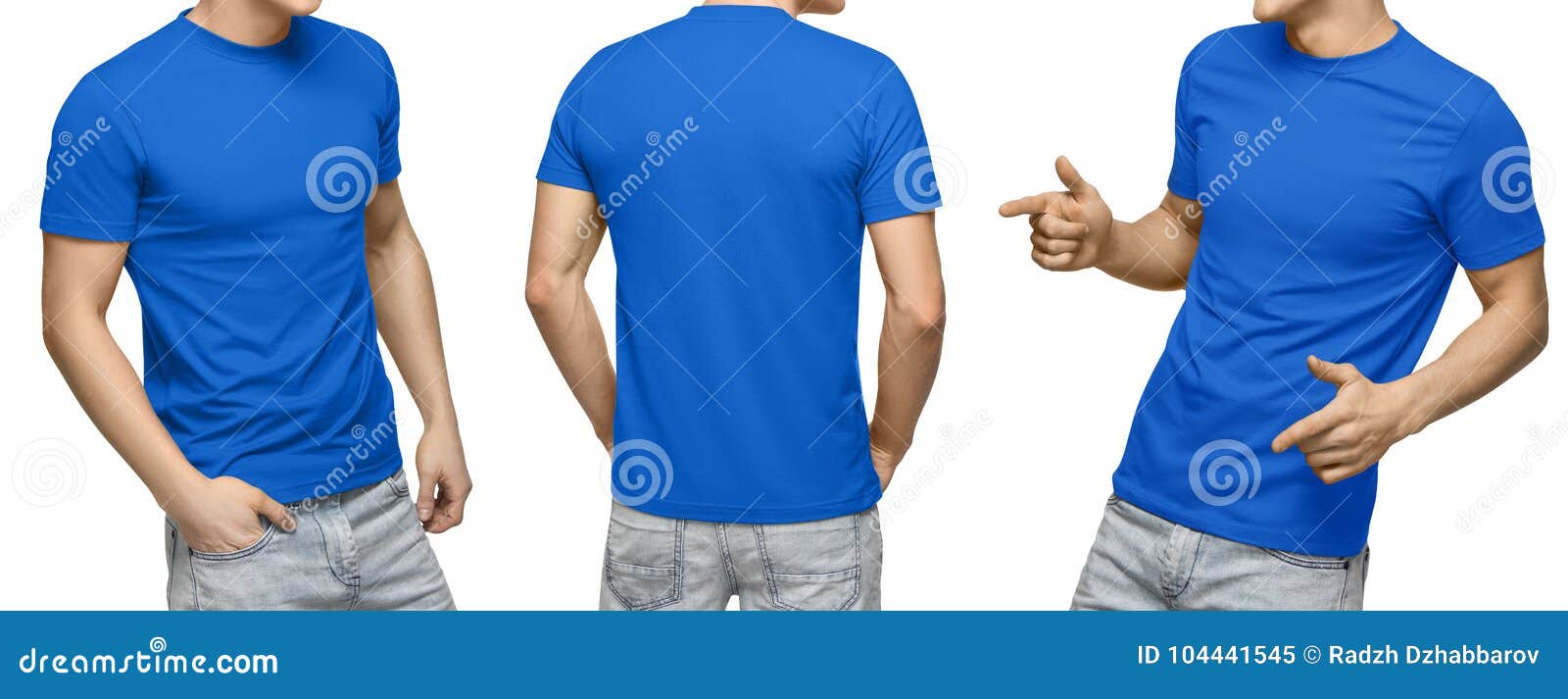 Download Young Male In Blank Blue T-shirt, Front And Back View ...