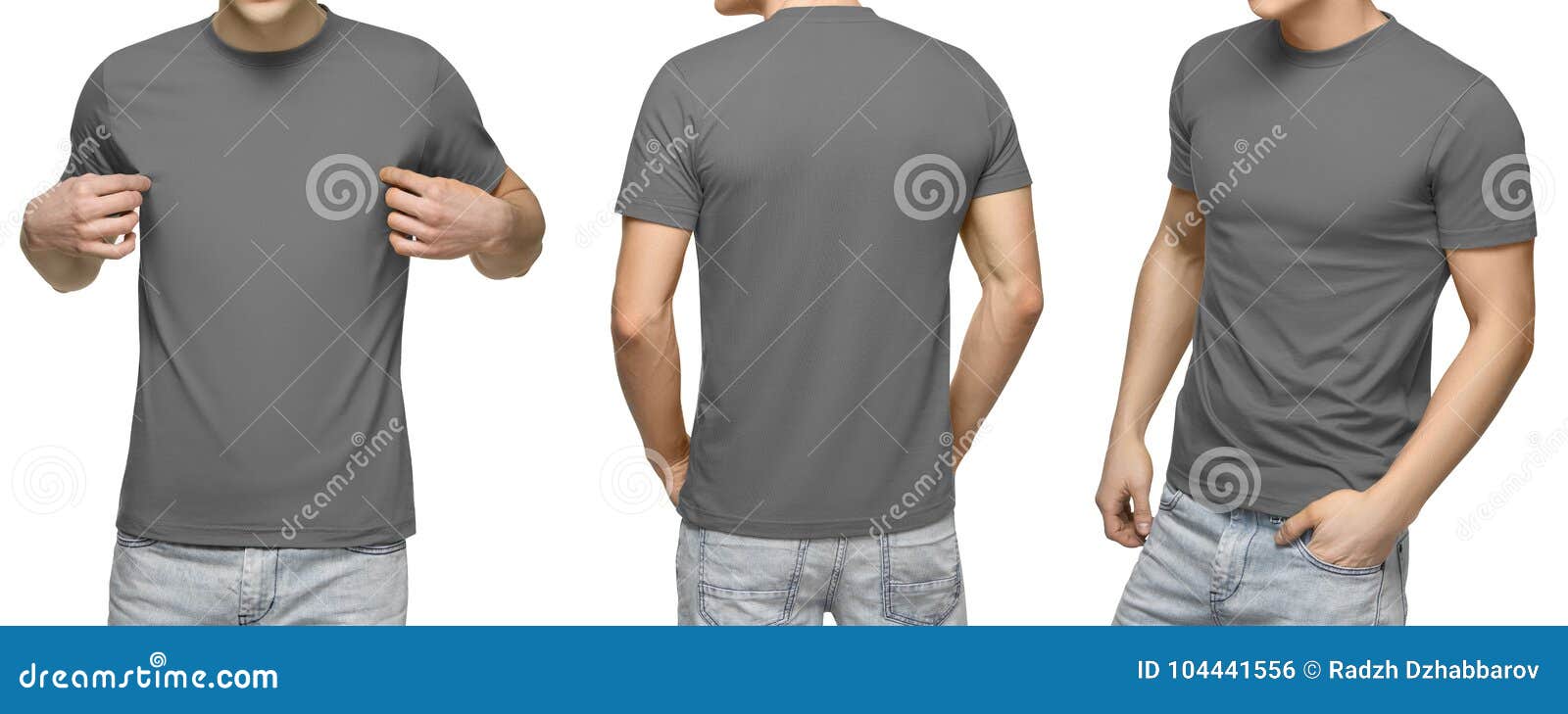 young male in blank gray t-shirt, front and back view,  white background.  men tshirt template and mockup for print