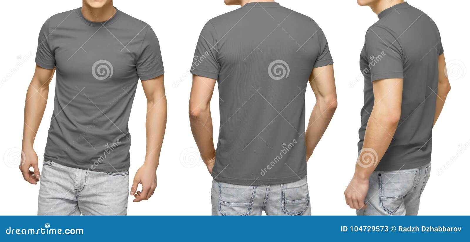 Download Young Male In Blank Gray T-shirt, Front And Back View ...