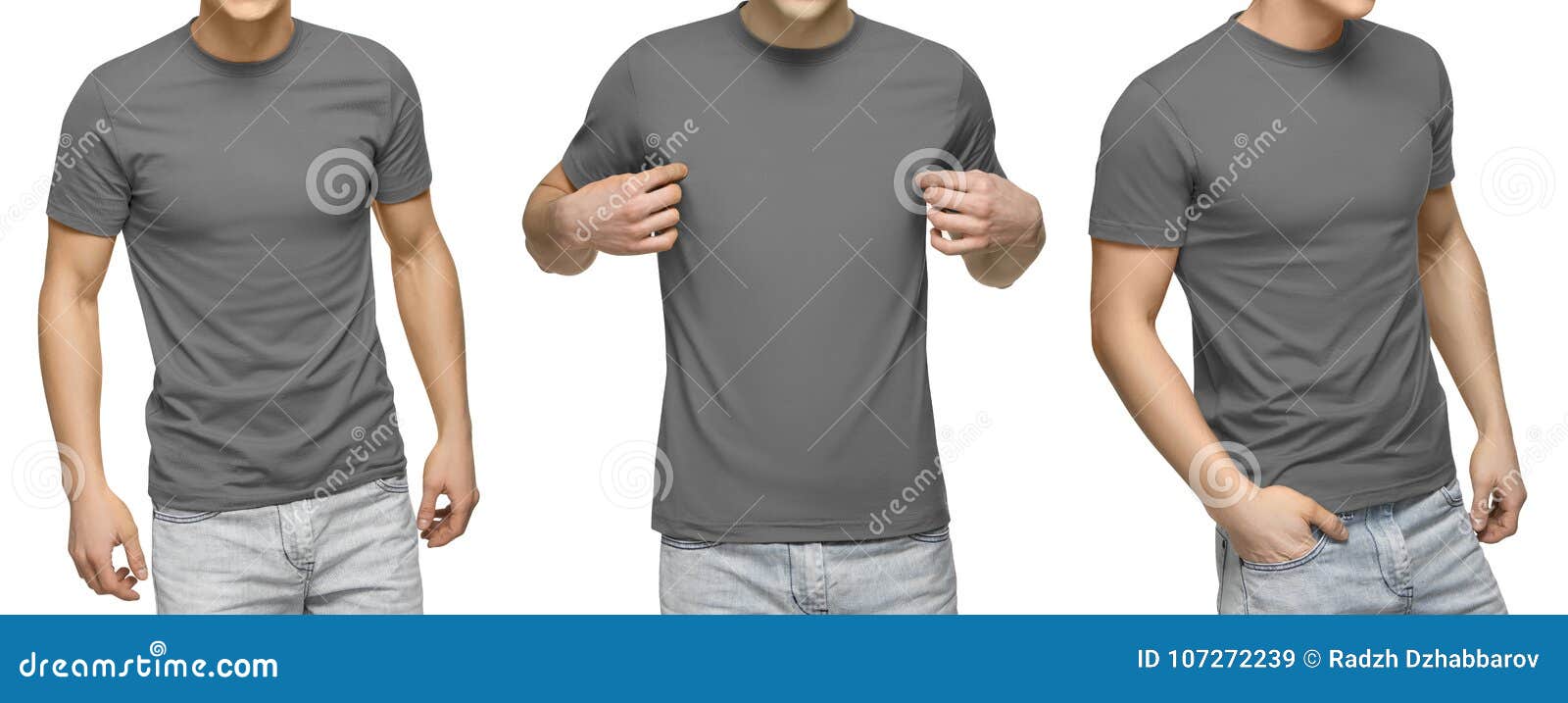 Download Young Male In Blank Gray T-shirt, Front And Back View ...