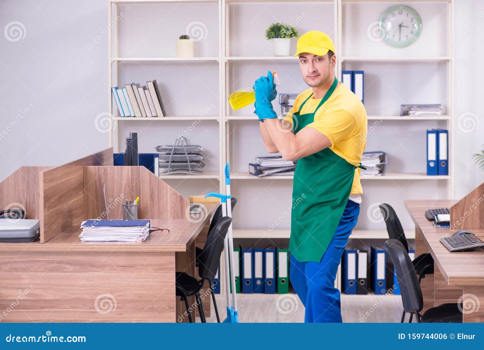 Young Male Contractor Cleaning the Office Stock Photo Image of