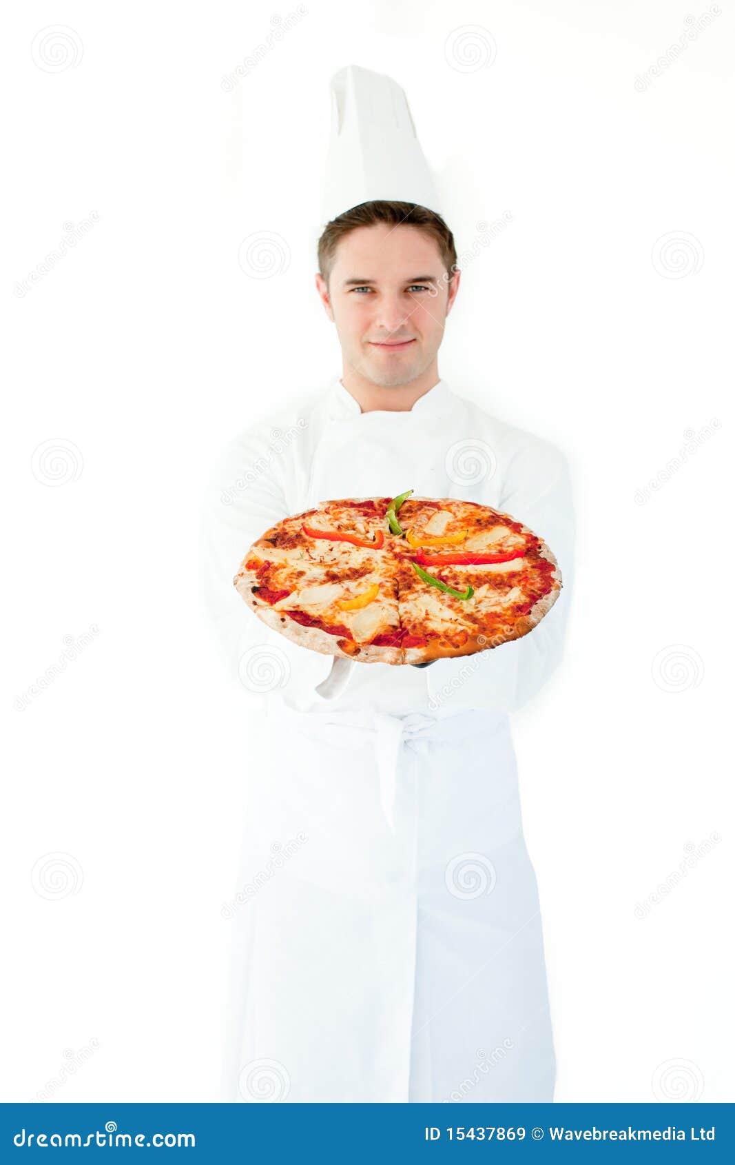 Young Male Cook Presenting A Pizza Stock Image - Image of helper ...