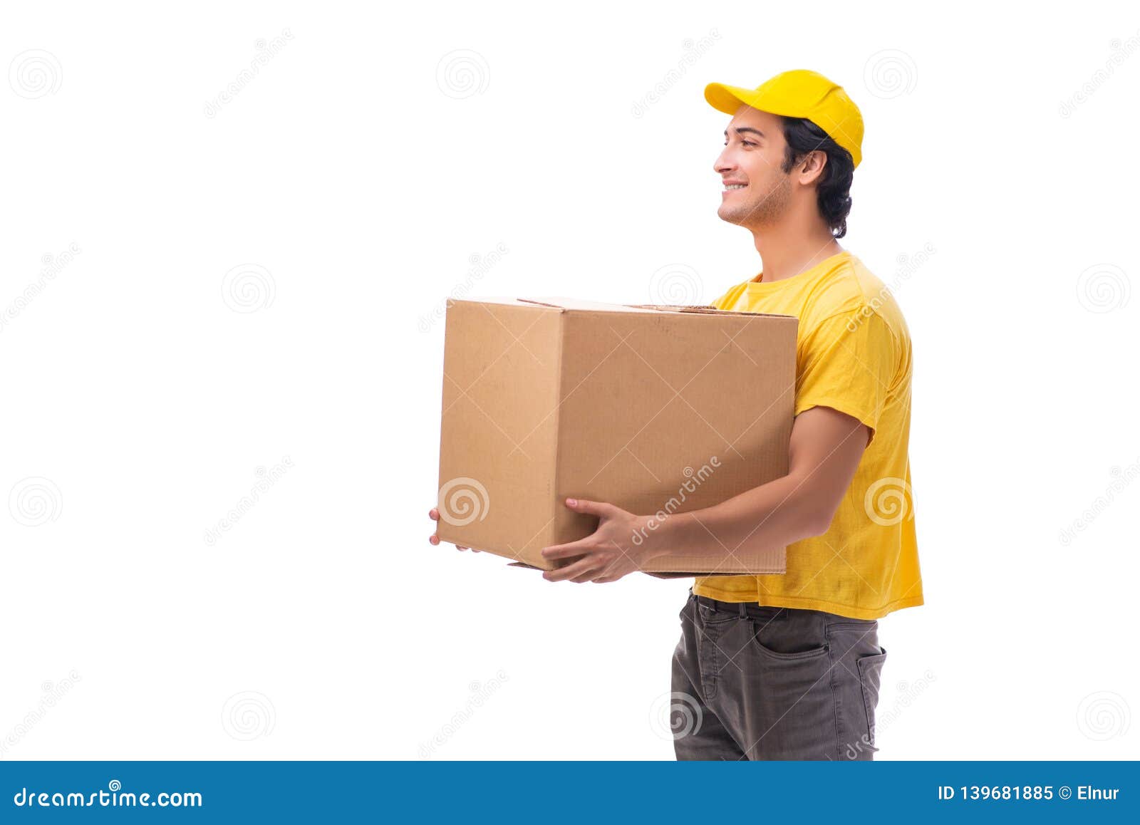 The Young Male Courier with Box Stock Image Image of online, packet