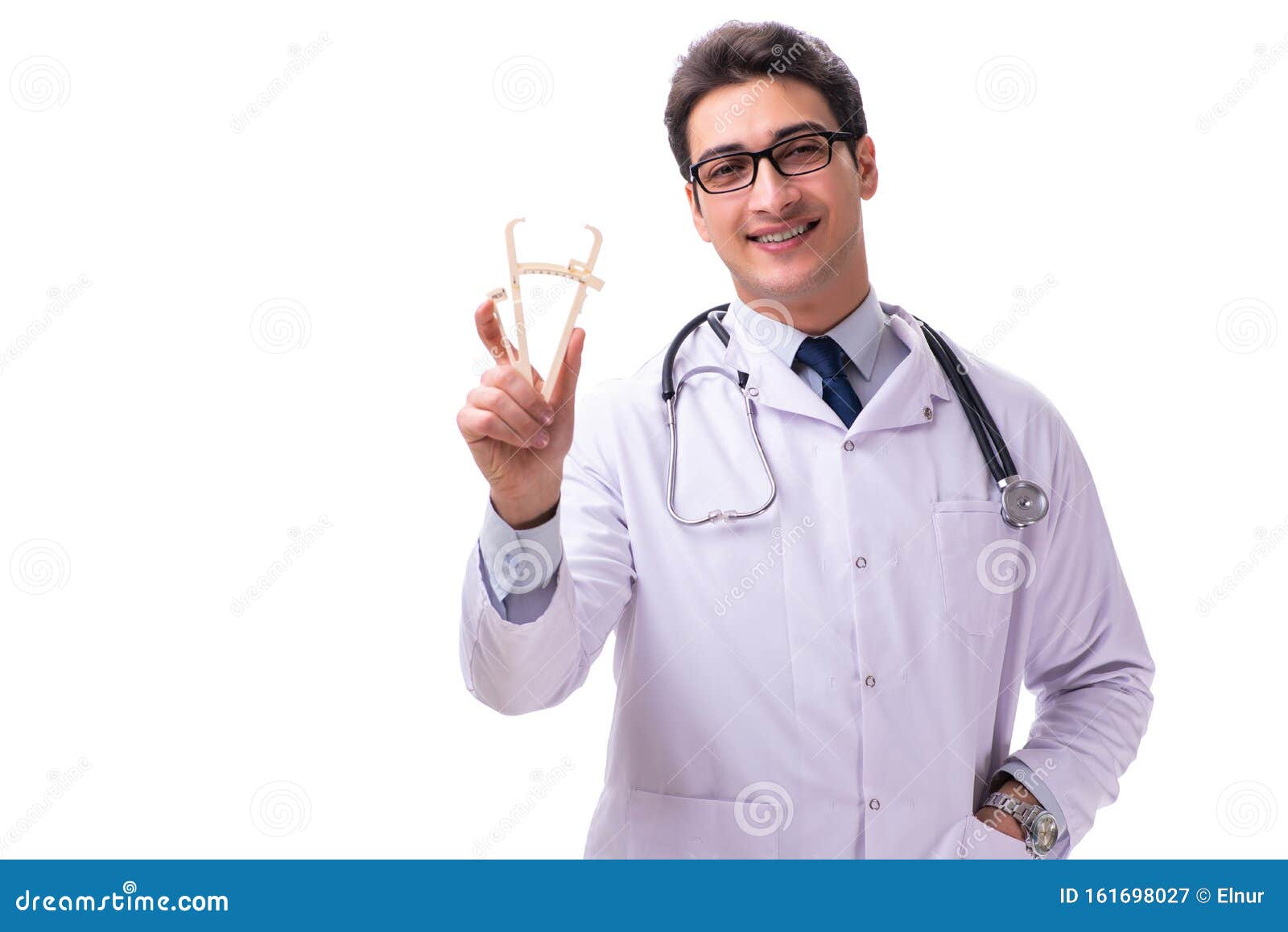 Young Male Doctor with Calipers Isolated on White Stock Image Image