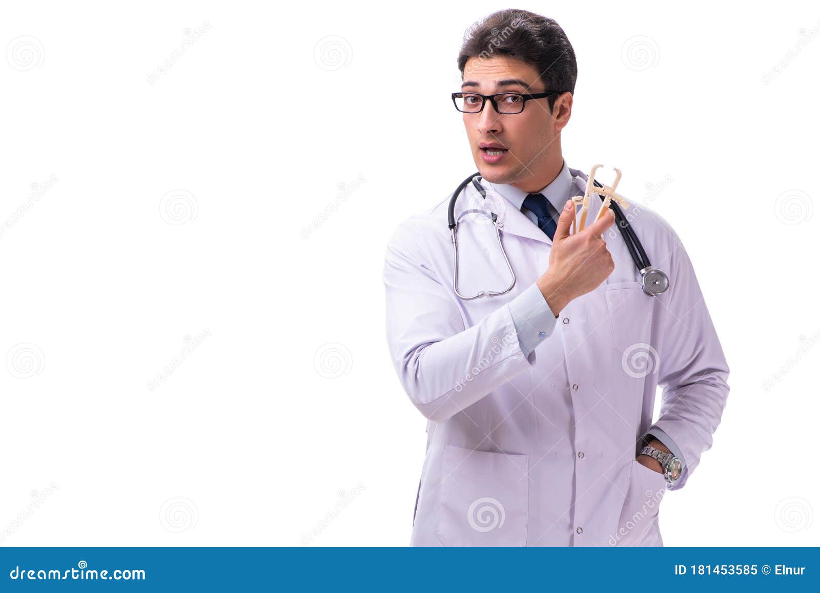 Young Male Doctor with Calipers Isolated on White Stock Image Image