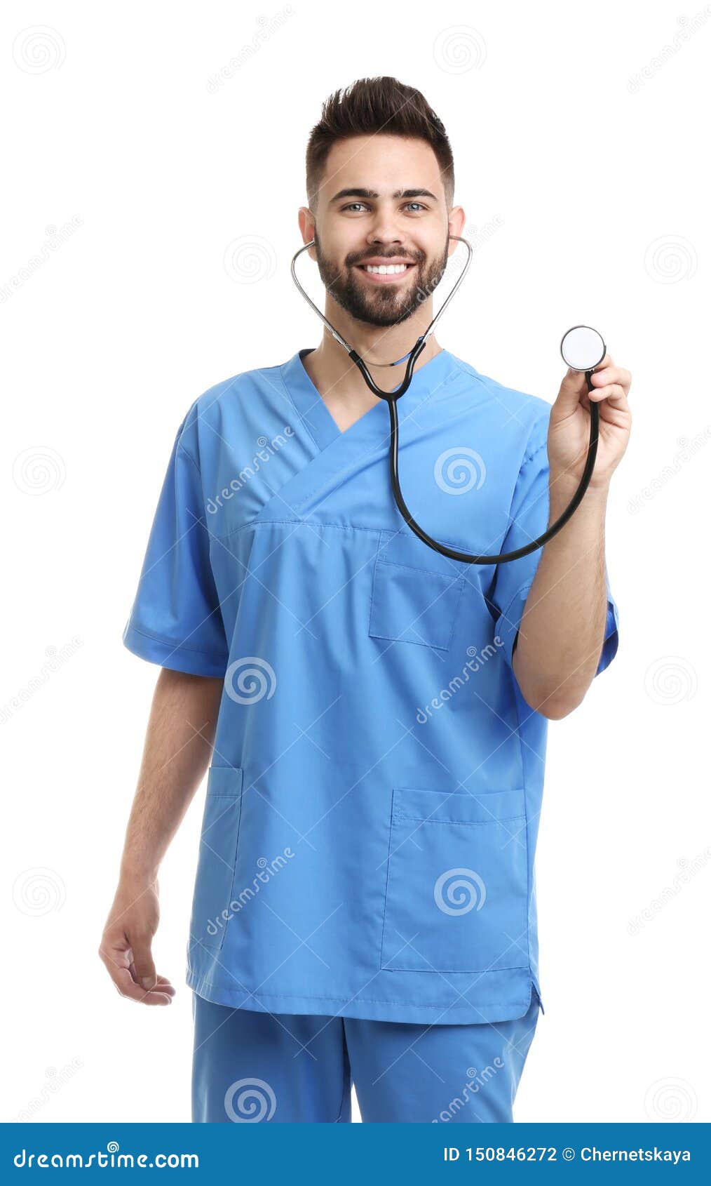 Young Male Doctor in Uniform on White Stock Photo Image of
