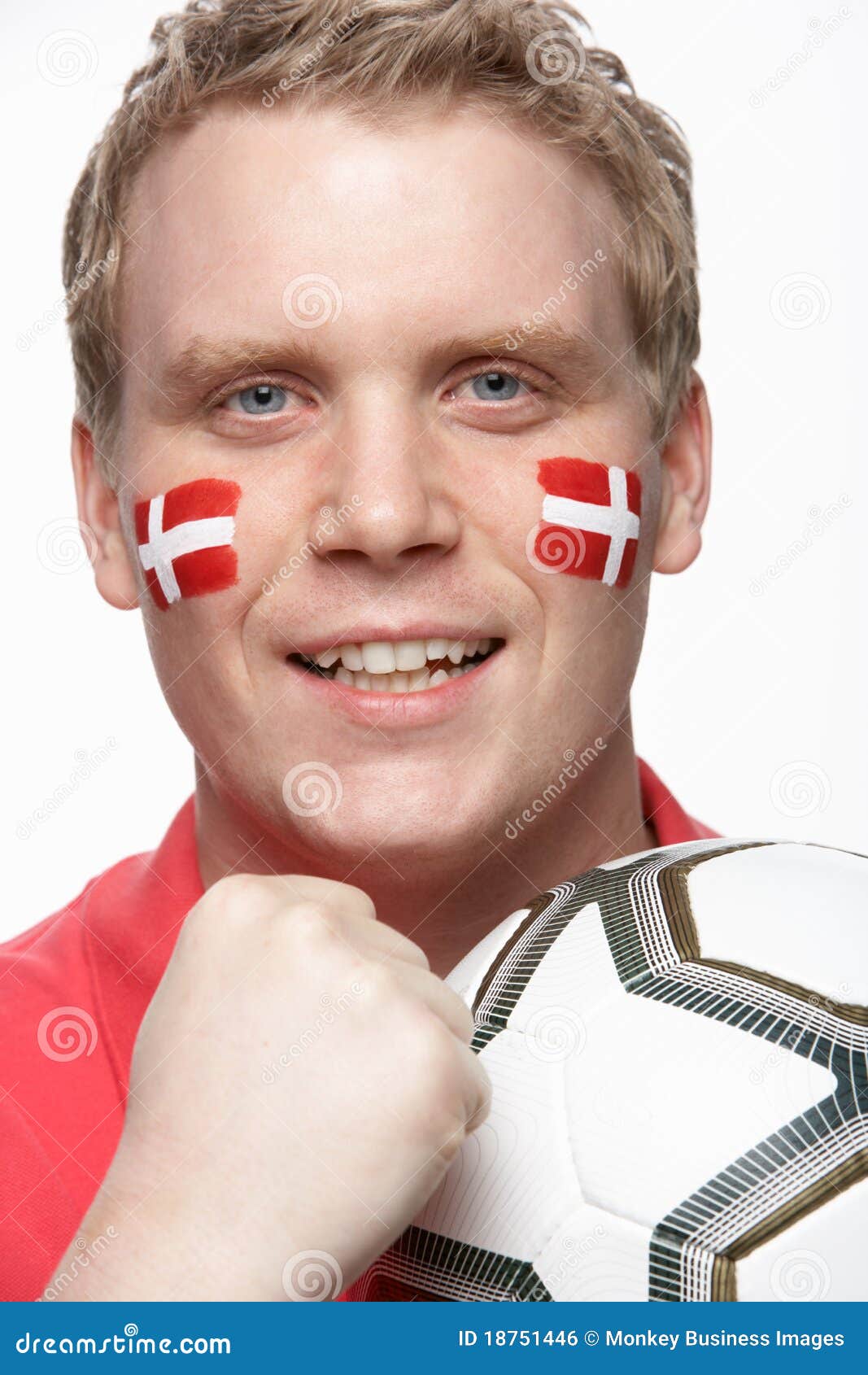 Young Male Football Fan with Danish Flag Painted O Stock Photo - Image ...