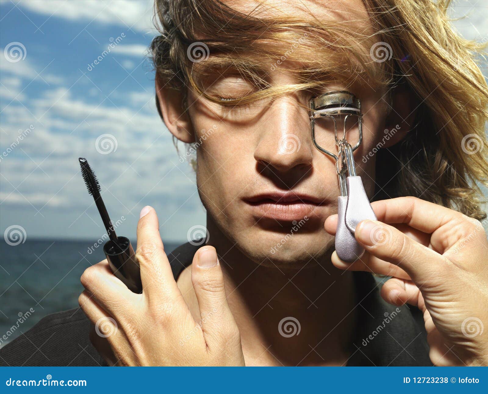 Young Male Getting Eyelashes Curled Stock Photo Image of blowing