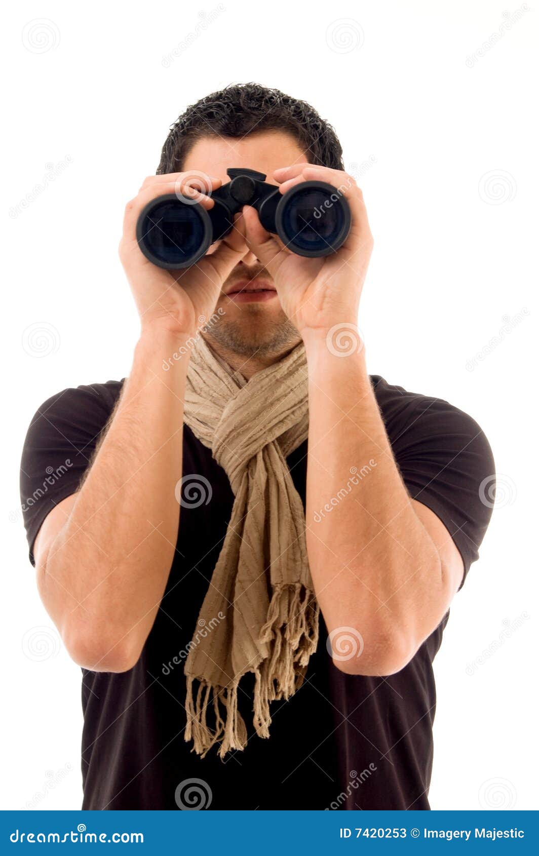 Young Male Holding Binocular Stock Image Image of handsome, alone