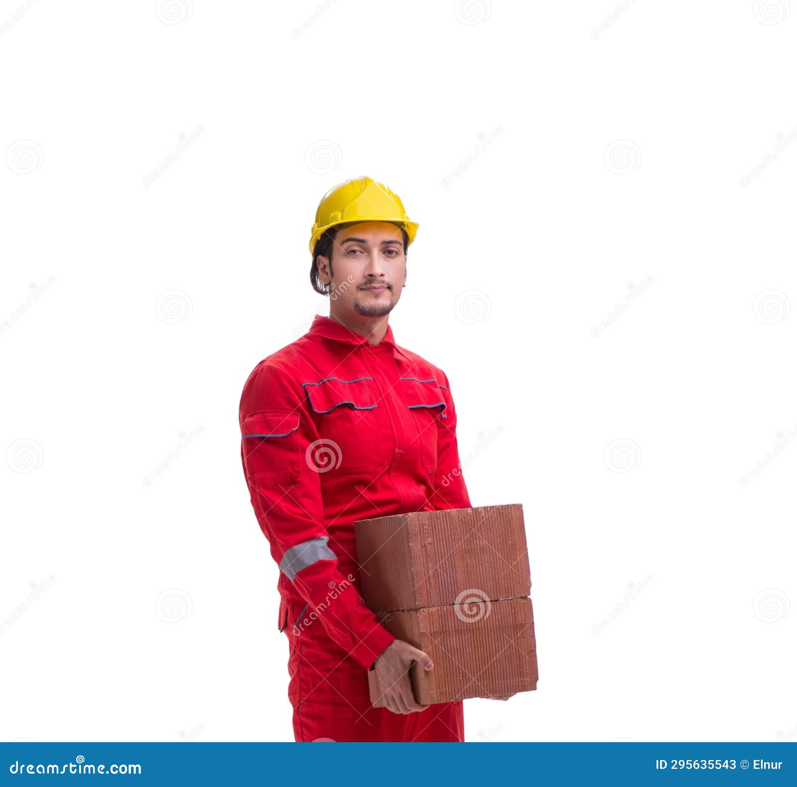 Young Male Mason with Brick Isolated on White Stock Image Image of