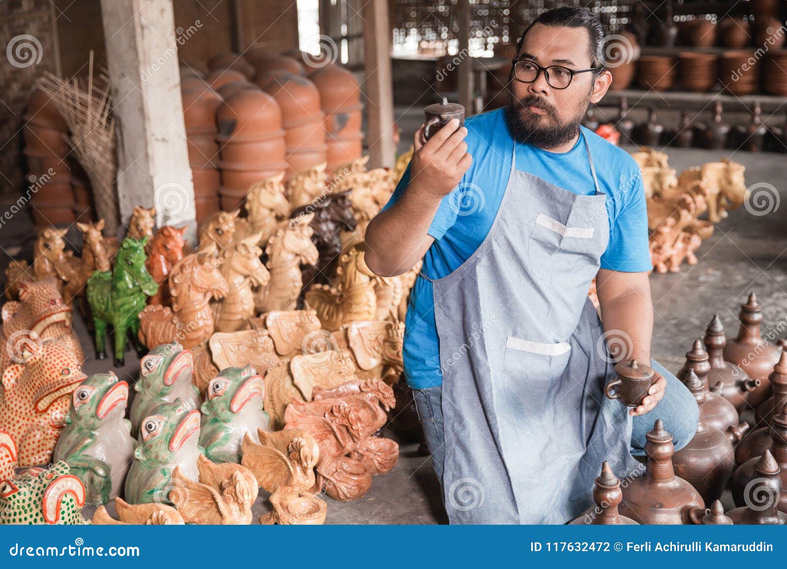 Pottery Maker Looking at Product Stock Photo Image of clay, preparing