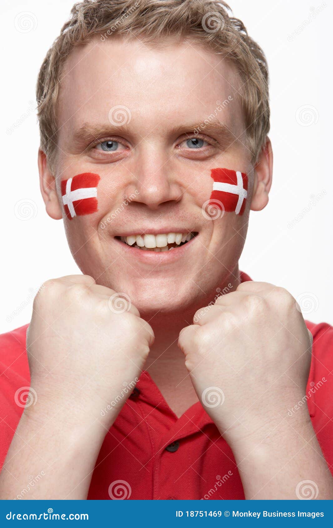 Young Male Sports Fan with Danish Flag on Face Stock Image - Image of ...